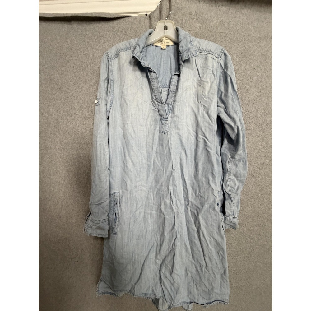Cloth & Stone Dress Womens S Blue Chambray Collared Shirt Pockets Tencel